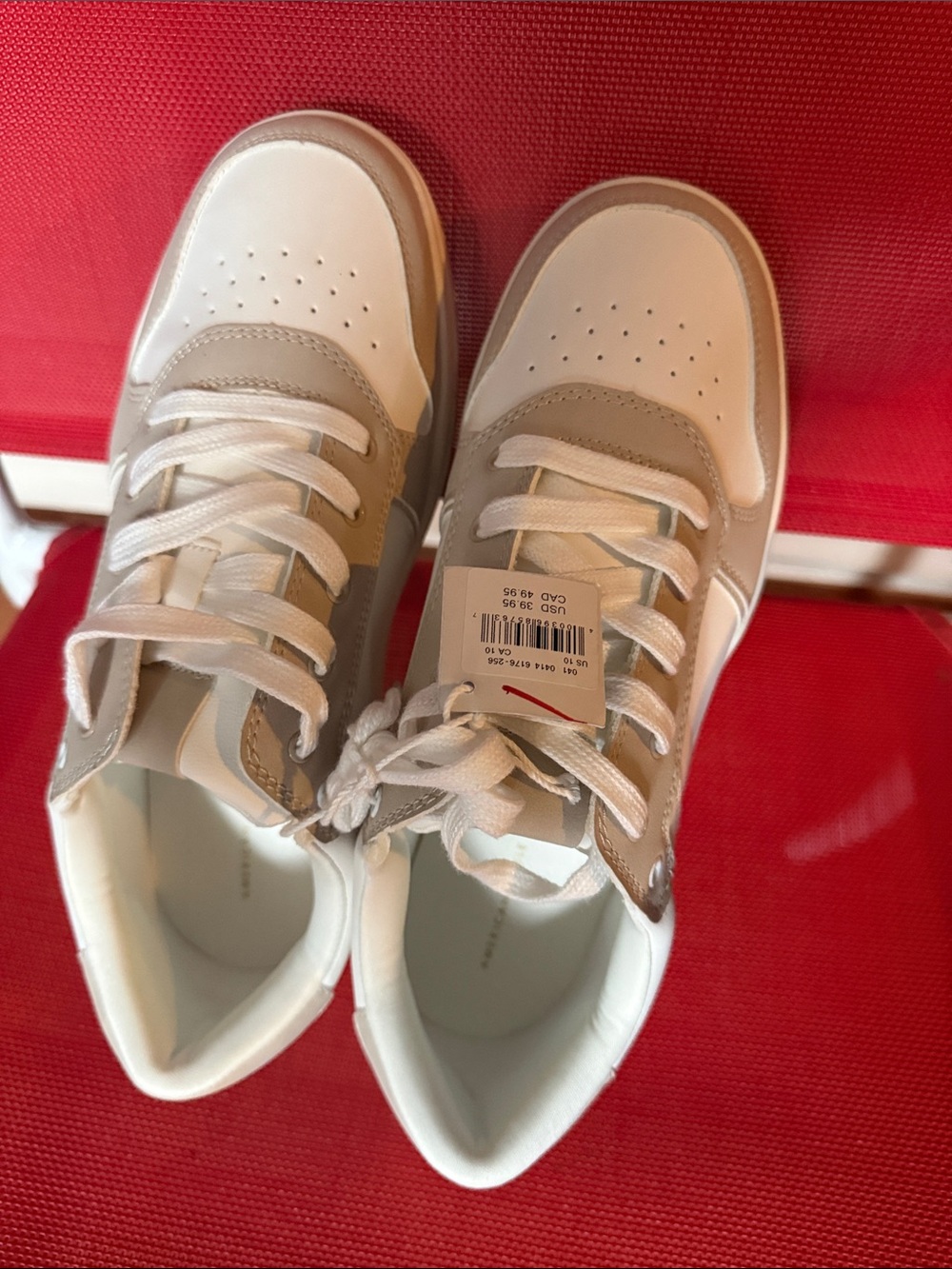 White and Beige Low-Top Sneakers